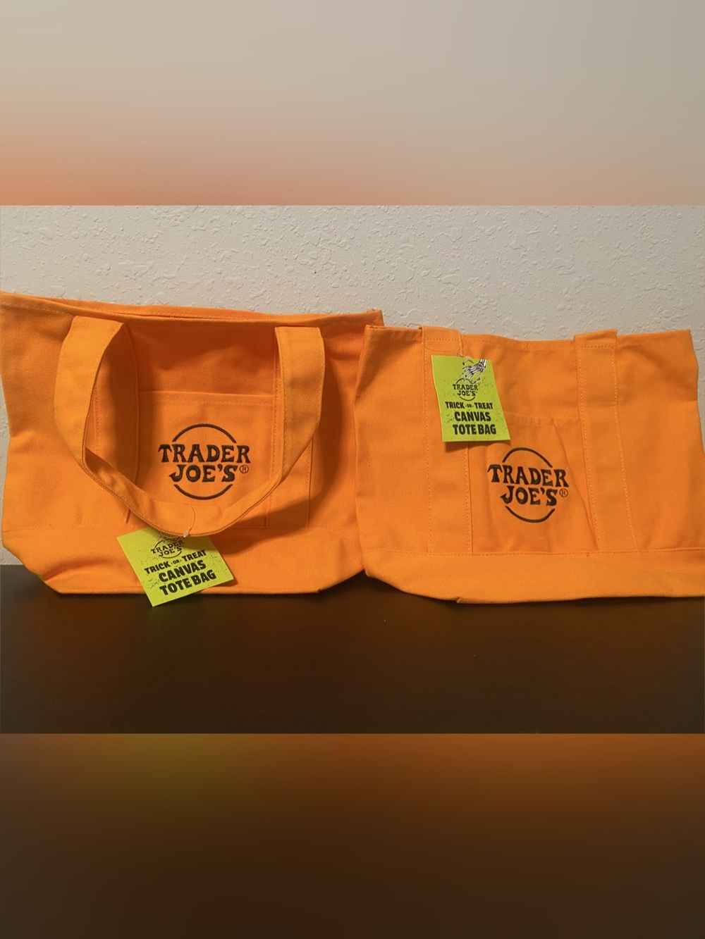 SET OF TWO Trader Joe's Orange Mini Canvas Tote Bag BNWT